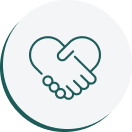 A green icon of two hands holding each other.