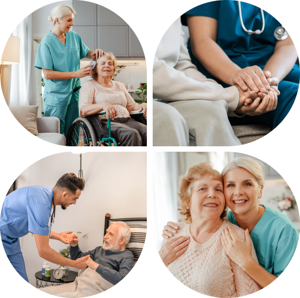 A collage of people in different stages of care.